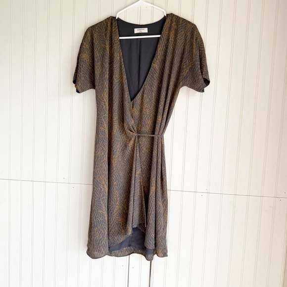 Aritzia Babaton Size XS Gray and Mustard Wallace Snakeskin Mini Wrap Dress - Picture 1 of 5